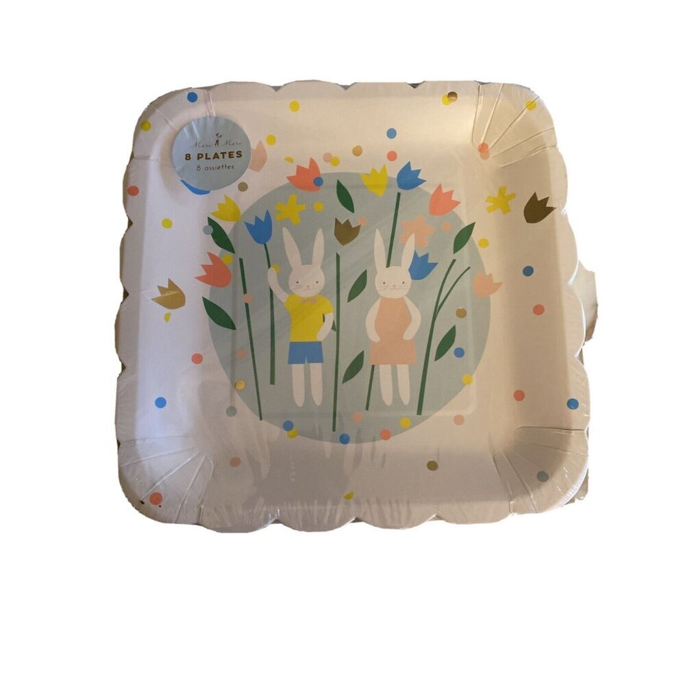 Meri‎ Meri Paper Plates Multicolor Bunny Rabbit Easter Spring Scalloped 8ct
